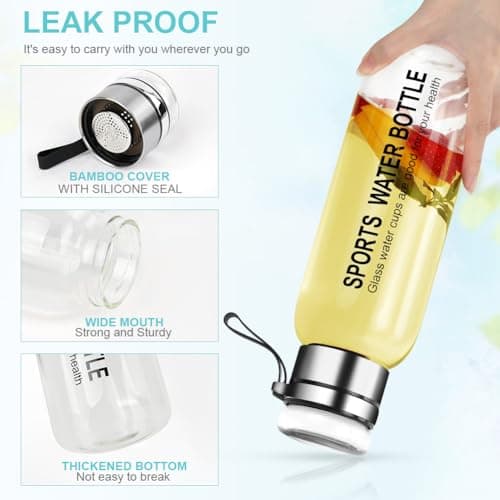 flintronic Glass Water Bottle-1 Liter, Borosilicate Glass Drink Bottle with Stainless Steel Filter, Leak-proof & BPA Free, Tea/Fruit Infuser for Home, School, Travel — view 3
