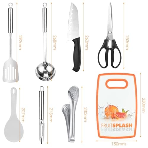 8 Pcs Camping Cooking Set, Portable Outdoor Cookware Utensils, Kitchen Cutlery Set with Multifunctional Stainless Steel Cutlery and Waterproof Storage Bag. Suitable for Outdoor Travel Camping Picnic — view 5