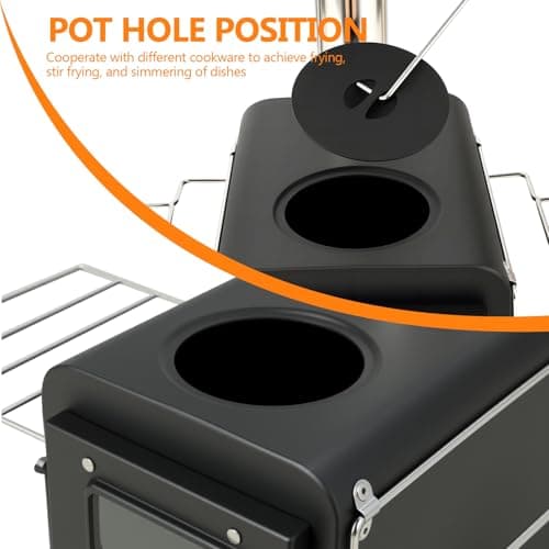 Camping Tent Stove, Foldable Tent Wood Burning Stove, Portable Hot Tent Wood Stove with Windproof Chimney for Outdoor Camping Cooking, Black — view 6