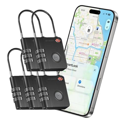 KeySmart SmartLock Tracking Luggage Locks TSA Approved-Compatible with Apple Find My App, Bluetooth GPS Tracker, Replaceable Non-Rechargeable Battery, Lock Your Suitcases and Keep Track of It (5 Pack)