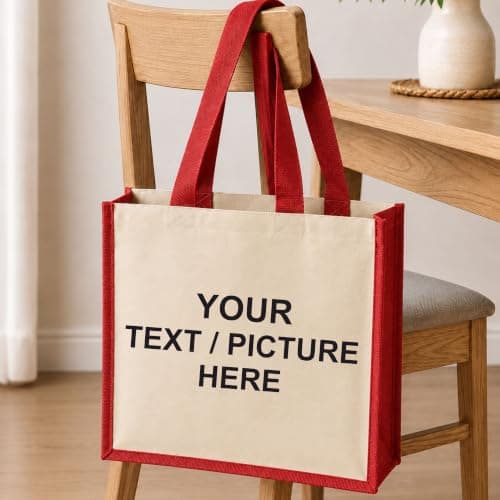 Printshirts Personalised Canvas Tote Bag – Custom Shopping Bag with Image, Logo or Text, Large Reusable Shoulder Bag, Natural Contrast Colour Handles, Personalised Gift Bag Red — view 5