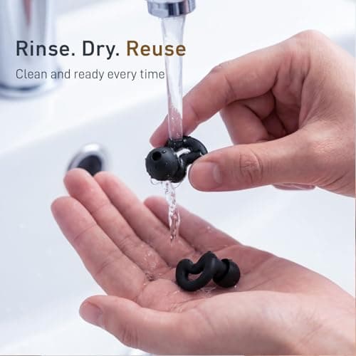 Relaxcharm Sleep Ear Plugs for Sleeping, Moon-Shape Design 40dB Noise Reduction Earplugs for Side Sleepers,Light Sleep,Snoring & Background Noise, Reusable Silicone with XS/S/M/L Tips & Case Jet Black — view 5