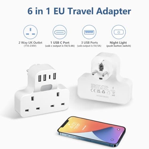 UK to European Plug Adapter with 4 USB,2 Way Grounded UK to EU Plug Adapter — view 2