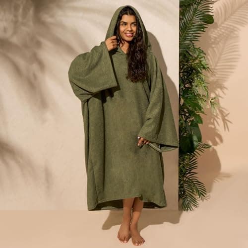 Brentfords Hooded Towel Adults, Changing Robe Large Bath Surf Beach Swimming Robe Absorbent Quick Dry Soft Microfibre Towel Wrap for Women Men, Khaki Green — view 4