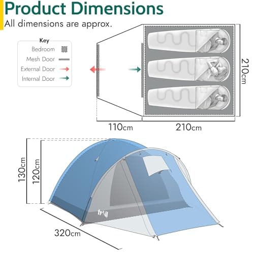 Trail Bracken 3 Man Tent with Porch, L320cm x W210cm x H130cm — view 6