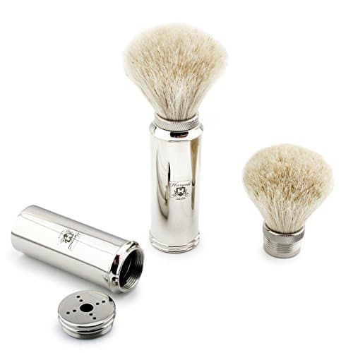 Haryali London Travel Shaving Brush for Men – Dense and Durable White Badger Hair Long Nickle Plated Steel Handle — view 2