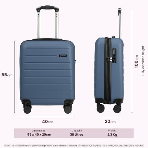 Rocklands® Lightweight 4 Wheel Hard Shell Luggage Suitcase Ryanair Cabin Carry on Travel Bag 55x40x20 (Ice Blue) — view 6