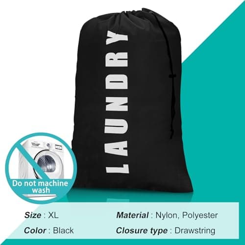 1 Pack Upgrade Extra Large Travel Laundry Bag with Drawstring，24" x 36" Durable Rip-Stop Dirty Clothes Shoulder Bag for Travel, Bathroom Home or Dormitory (Black) — view 5