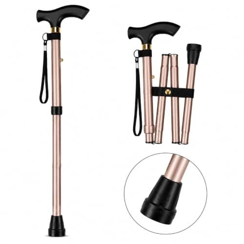 Adjustable Foldable Walking Stick for Men & Women | Lightweight, Ergonomic Cane | Collapsible & Portable Mobility Aid with Non-Slip Base & Wrist Strap | Ideal for Elderly & Travel - 85-95cm Height