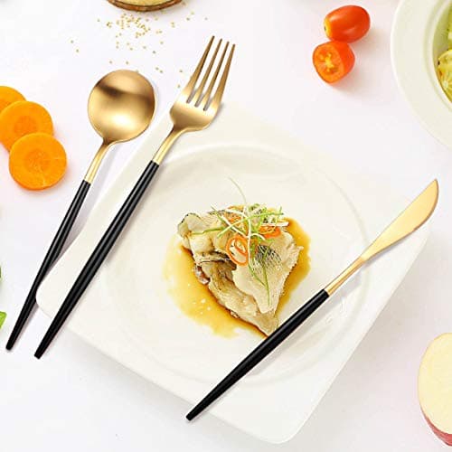 MURRI&MURRDI Travel Reusable Lunch Box for 1 Person, Portable Stainless Steel Cutlery Set with Case, Single Camping Cutlery Set for Office Work Picnic, 3 Piece Knife Fork Spoon in Bag, Black Gold — view 3