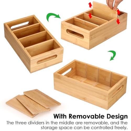 SUMNACON Bamboo Divided Seasoning Packet Organizer with 3 Removable Divider — view 4