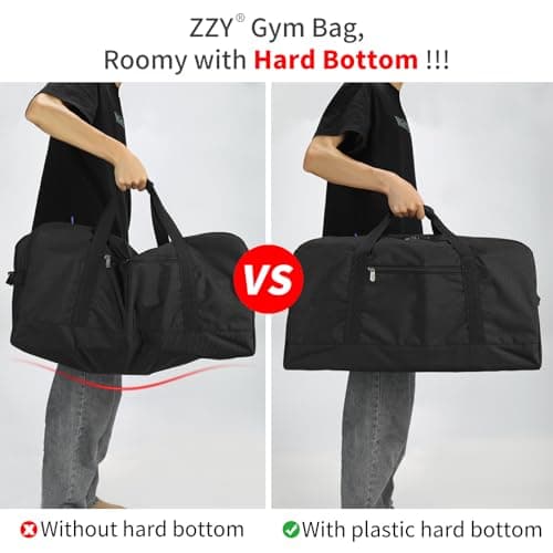 ZZY 55l Holdall Gym Sports Bag for Men - 25 inch Duffle Bag with Hard Bottom for Travel Weekend (Black) — view 2