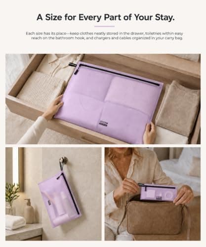 BBCREAT Packing Cubes for Travel, 4 Set Ultralight Travel Organizer Bags, Lightweight Nylon Zipper Pouches for Carry-On Suitcase, Clothes, Underwear, Toiletries and Small Essentials, Lavender Purple — view 5