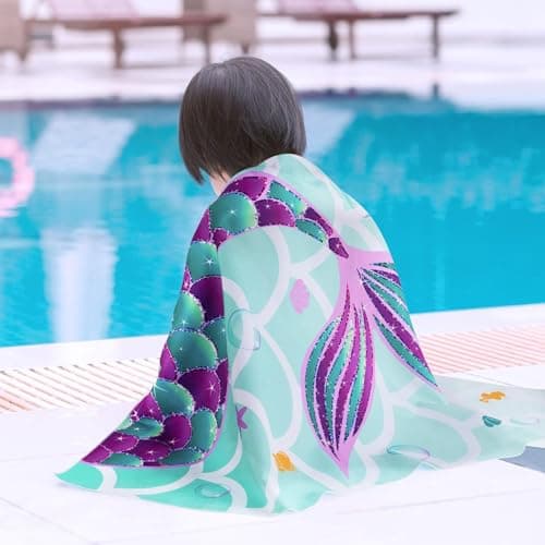WERNNSAI Mermaid Microfibre Beach Towel for Kids, 76 x 150cm Bath Towel — view 6