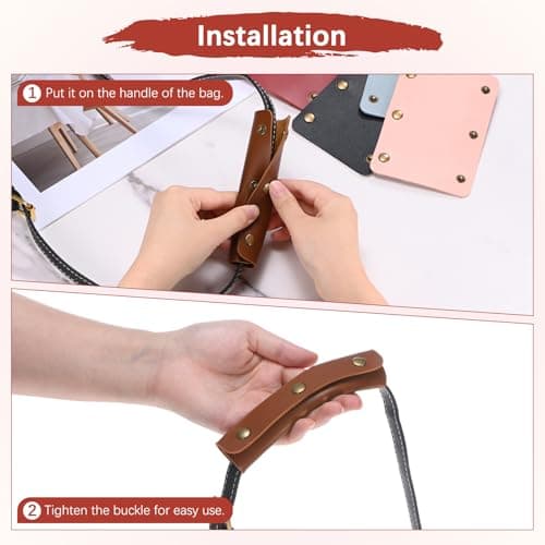 TIXIPEM 2PCS Leather Handle Wrap with 3 Metal Clasps 5in/13cm, Black — view 6