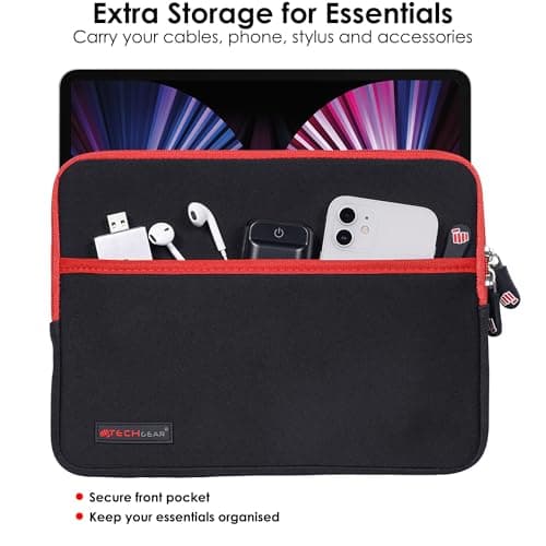 TECHGEAR Universal Neoprene Padded Sleeve Case for 9-11" Tablets: iPad Pro/Air 11", iPad A16 10.9", iPad 10.2", Samsung Tab A11 Plus A9+ S10 Lite S9 FE, Lenovo Tab M10 - Shockproof Zipped Pouch — view 5