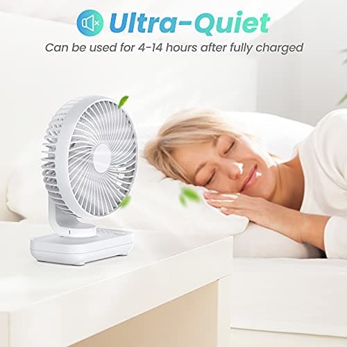 Joneytech Silent Desk Fan, 4000mAh USB Rechargeable Battery Portable Table Fans with 4 Speeds,Powerful Cooling for Home Office Bedroom Desktop Small Fan — view 4