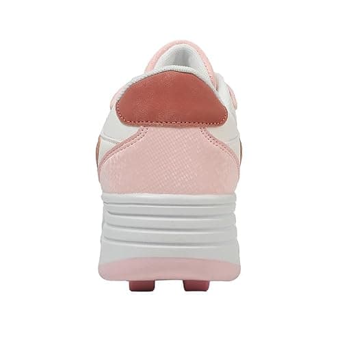 Mateju Kids Roller Skate Shoes for Boys Girls, Skateboarding Skates Outdoor Parkour Shoes Retractable 4 Wheels Unisex Teenager Children Sports Walking Running Sneakers Shoes Pink — view 4