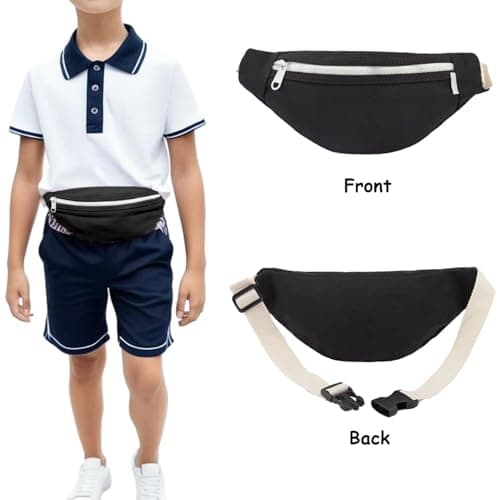 Kids Bumbag, Canvas Fanny Pack for Kids Crossbody Waist Bag for Unisex Toddler Boys Girls (Black) — view 4