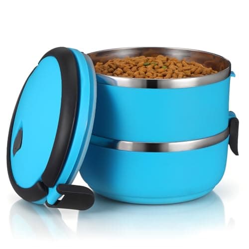 DOITOOL Pet Travel Bowl Double Layer Dog Water Bowl with Handle Leak Proof Food Grade Portable Feeding Container for Outdoor Travel Stackable 2 in 1 Pet Food and Water Storage