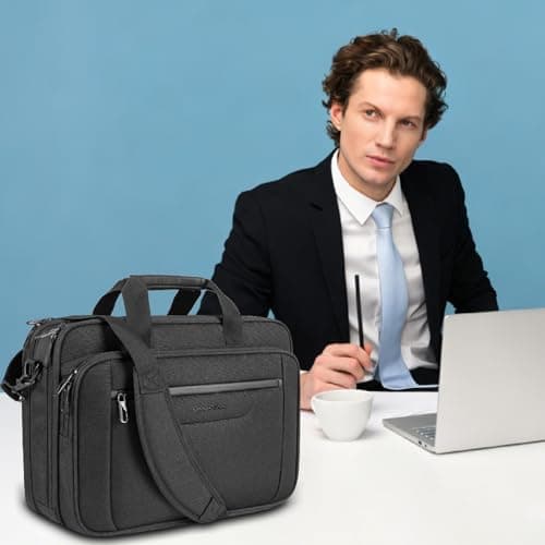VANKEAN Laptop Briefcase Men 17.3 Inch Expandable Messenger Bag Black-Black — view 2