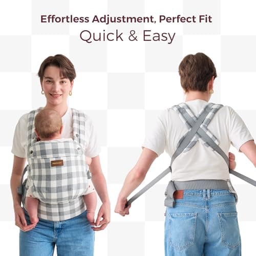 Momcozy Baby Carrier for 3-24M, Waist 64-127cm, Cotton Linen Slate Checker — view 6