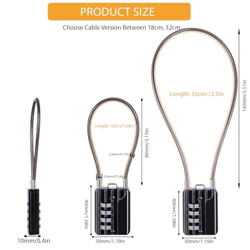 SEPOX® Combination Extra Long Cable Padlock 12-PK, Resettable 4-Digit Black — view 3