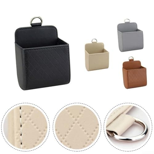 Space Efficient Car Vent Phone Holder with Integrated Storage Pouch Ideal Travel Buddy (Beige) — view 6