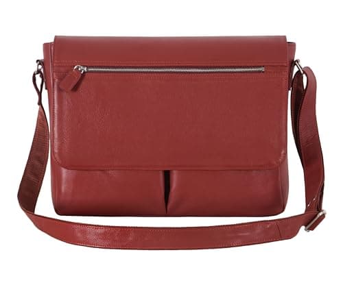 Laptop Messenger Bag Red Cowhide Leather Briefcase Shoulder Office Travel Bag 7111