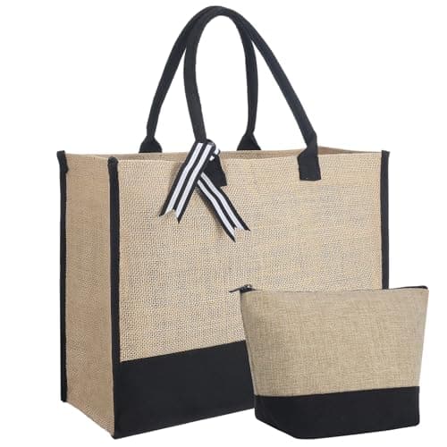Invalidism Personalized Jute Beach Tote Bag with Makeup Bag for Women