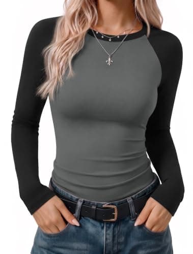 Ekouaer 1&3 Pack Womens Long Sleeve Shirts Raglan Thermal Tops 1-Grey M