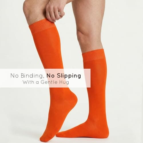 Mysocks Orange Knee High Socks for Women Men Girls - Seamless Toe Plain Long Knee Length Socks - Breathable Cotton Tall Sock Stockings Orange,8-11 — view 5