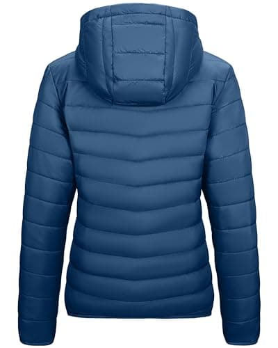 Outdoor Ventures Women's Winter Lightweight Puffer Jacket with Hood, Warm, Short, Packable, Quilted, Transitional, Padded Jacket for Ladies, Lined for Hiking, Travel Navy Blue L — view 6