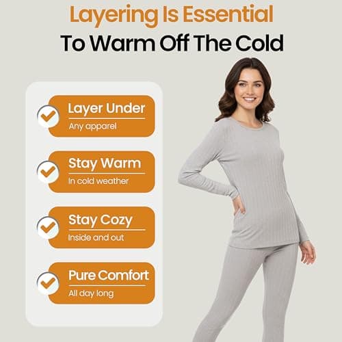 Heatwave Thermalwear Women Thermal Underwear Set Base Layer Long Sleeve Top Ultra Soft Long Johns Bottom Ladies warm for Cold Weather Outdoor Sports Hiking Skiing, Marl Grey UK 18-20 — view 3