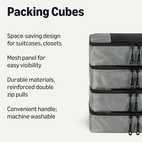 Amazon Essentials 4-Piece Packing Cubes Travel Accessories Set, Luggage Organiser with Double Zip, Mesh Top, Polyester, Small, Grey (Previously Amazon Basics) — view 2