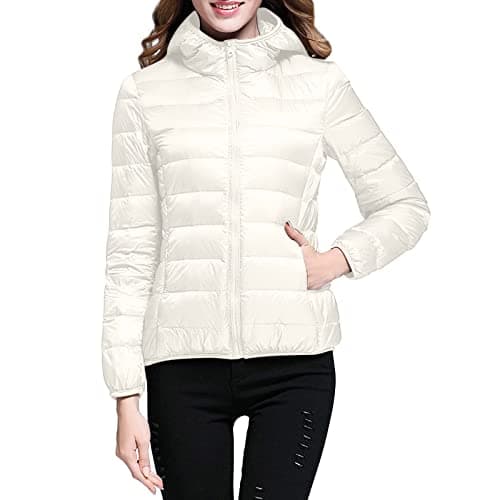Womens Winter Lightweight Puffer Jacket with Hood Warm Short Packable Women Quilted Jacket Transitional Padded Down Jacket for Ladies Lined for Hiking Travel Plus Size Thin Jacket Down White — view 2
