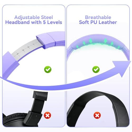 Wired Headphone with Mic, Over-Ear 3.5mm Corded Headphone for School Purple — view 5