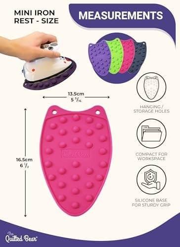The Quilted Bear Mini Iron Rest - Mini Silicone Heat Resistant Iron Pads for General Crafts or Quilting Use with Four Mats Available (Pink) — view 2