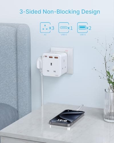 VINTAR 3 Way Adapter Plug Extension Socket with PD 20W Fast Charge — view 3