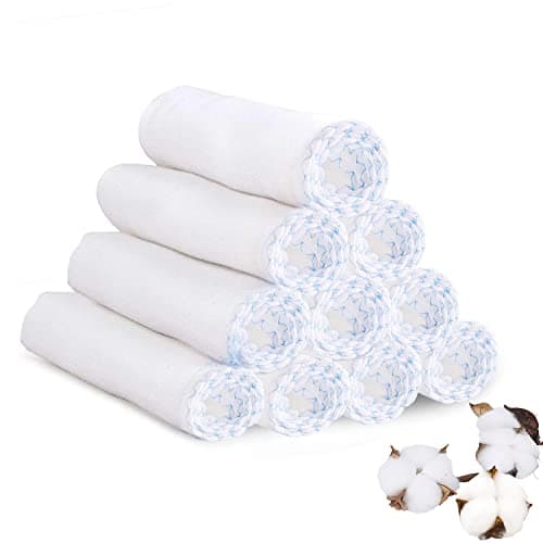 Panlom Soft Face Muslin Cloths Pure Cotton Facial Cleansing Cloths Reusable Polishing Cleanser (Blue 10 Pack)