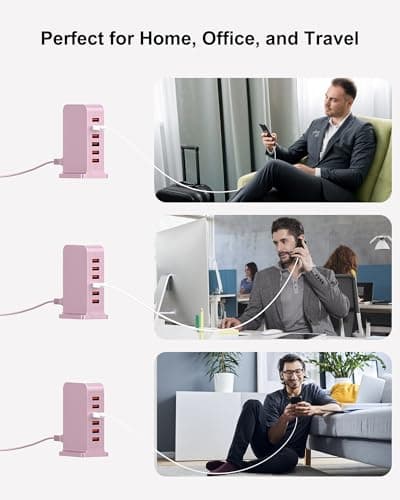 6 Port USB Charging Station 50W, Multi USB Charger Tower — view 3