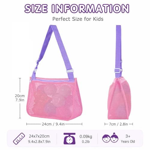 Kemay Mesh Beach Bag for Kids, Foldable Seashell Collecting Bag with Adjustable Strap, Sand Remover Shower Caddy Tote, Quick Dry Wash Bag for Swimming Pool, Travel and Camping Accessories — view 5