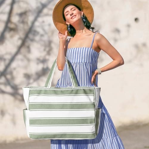 oscaurt Beach Bag Large Canvas Beach Tote Ladies Shoulder Handbags Waterproof Travel Bag for Sports Shopping Vacation — view 2