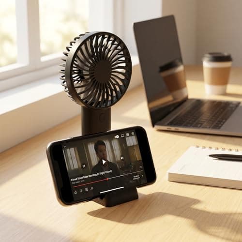 Yerdos 1 Portable Fan, Rechargeable Personal Handheld Fan, Angle Adjustment, 3 Wind Modes, USB Charging, Suitable for Travel, Office and Outdoor Use, Summer