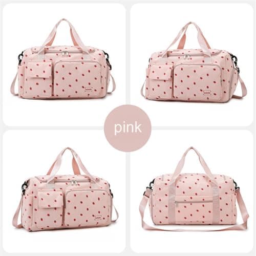 Corduroy Strawberry Sports Duffel Bag,Gym Bag with Shoe Compartment & Wet Pocket,Cute Travel Bag Weekend Bag Dance Bag for Girls (Pink) — view 2