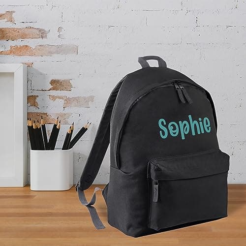 Print Maniacs Personalised School Backpack Large 18L Kids Travel Rucksack Junior Shoulder Collage Rucksack Back To School Girls Boys Lunch Swimming P.E Laptop Book Bag Name (Black) — view 6