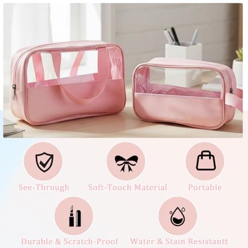ViEinkaufen 2 Piece Clear Travel Toiletry Bag, Hanging Makeup Bag for Women — view 6
