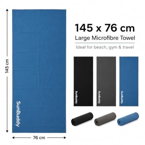 SunBuddy Microfibre Towel – Quick Dry, Lightweight, Super Absorbent, Sand-Free Travel & Gym Towel – Grey (Black) — view 4