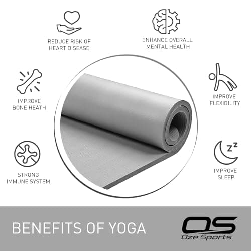 OZE SPORTS Yoga Mat, NBR Foam, Extra Thick, Non-Slip, High Density, Large, for Pilates, Gymnastics, HiiT and Fitness, with Carry Strap (Grey) — view 3