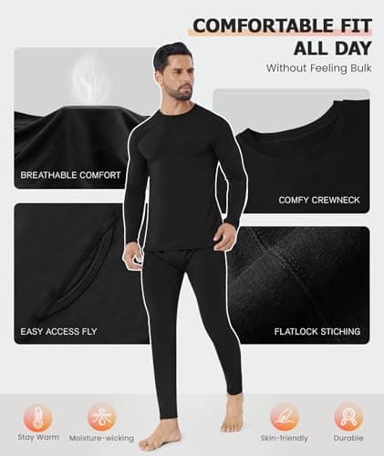 SIMIYA Men's Thermal Underwear Set Base Layer Long Sleeve Top Bottoms — view 3